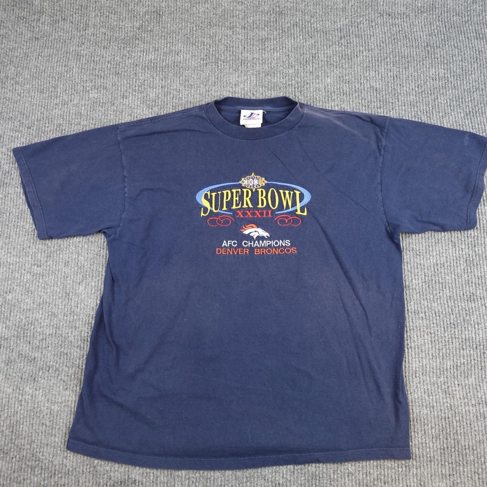 Vintage Denver Broncos Shirt Mens XL Blue NFL Football Super Bowl XXXII 90s